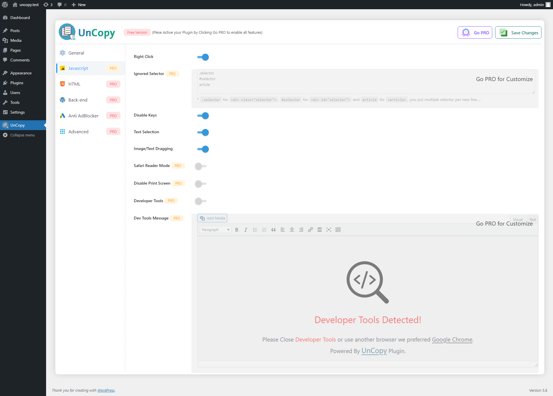 Javascript Protection Customization (Free)