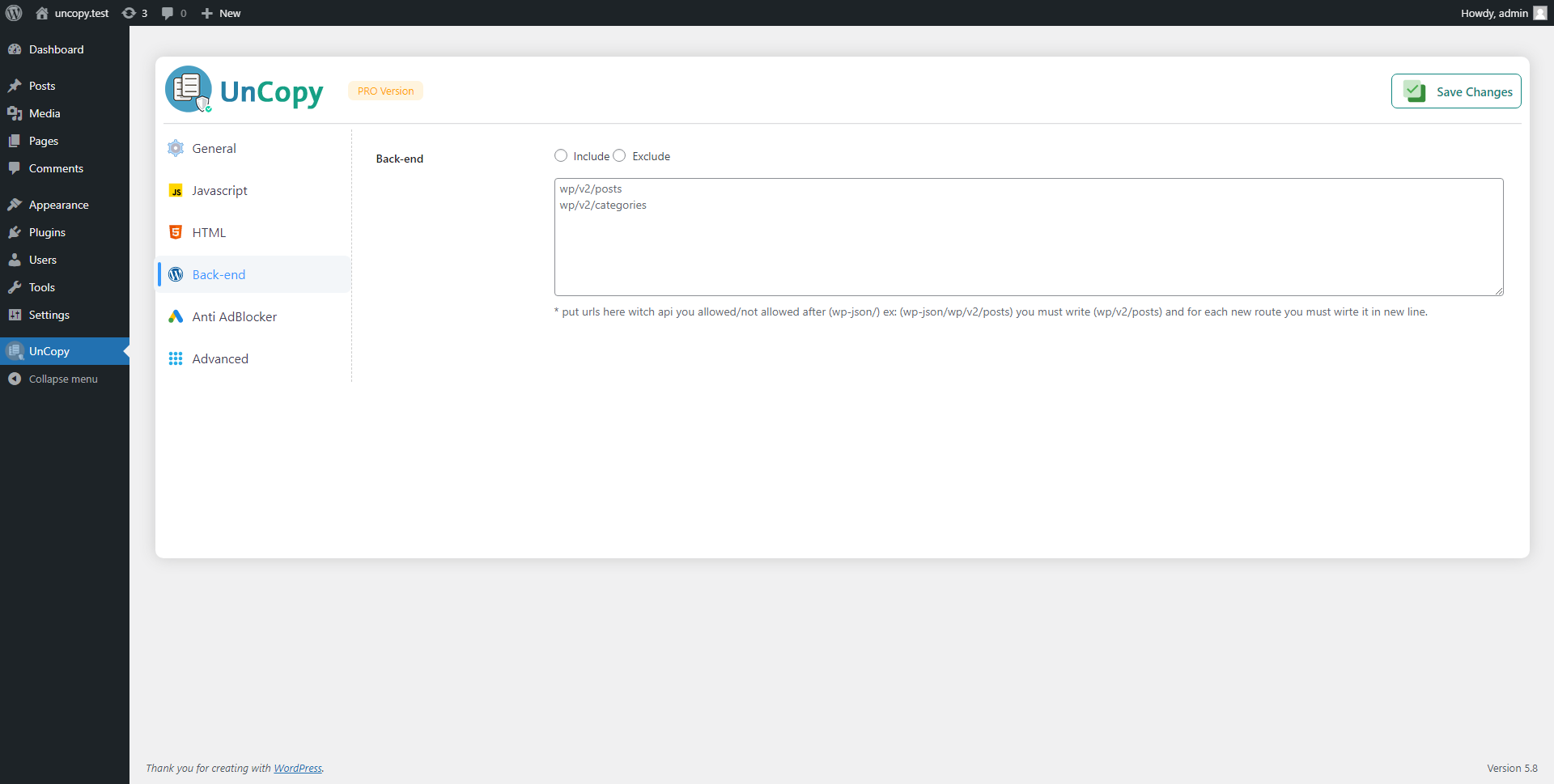 Back-end Protection Customization (PRO)