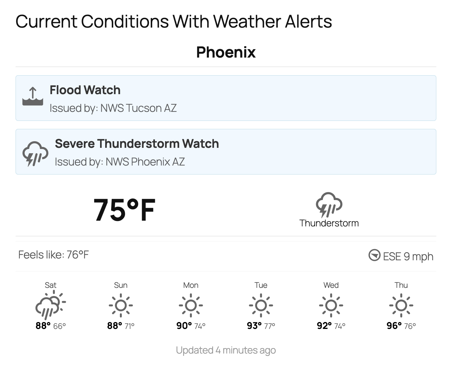 The weather widget with Weather Alerts shown