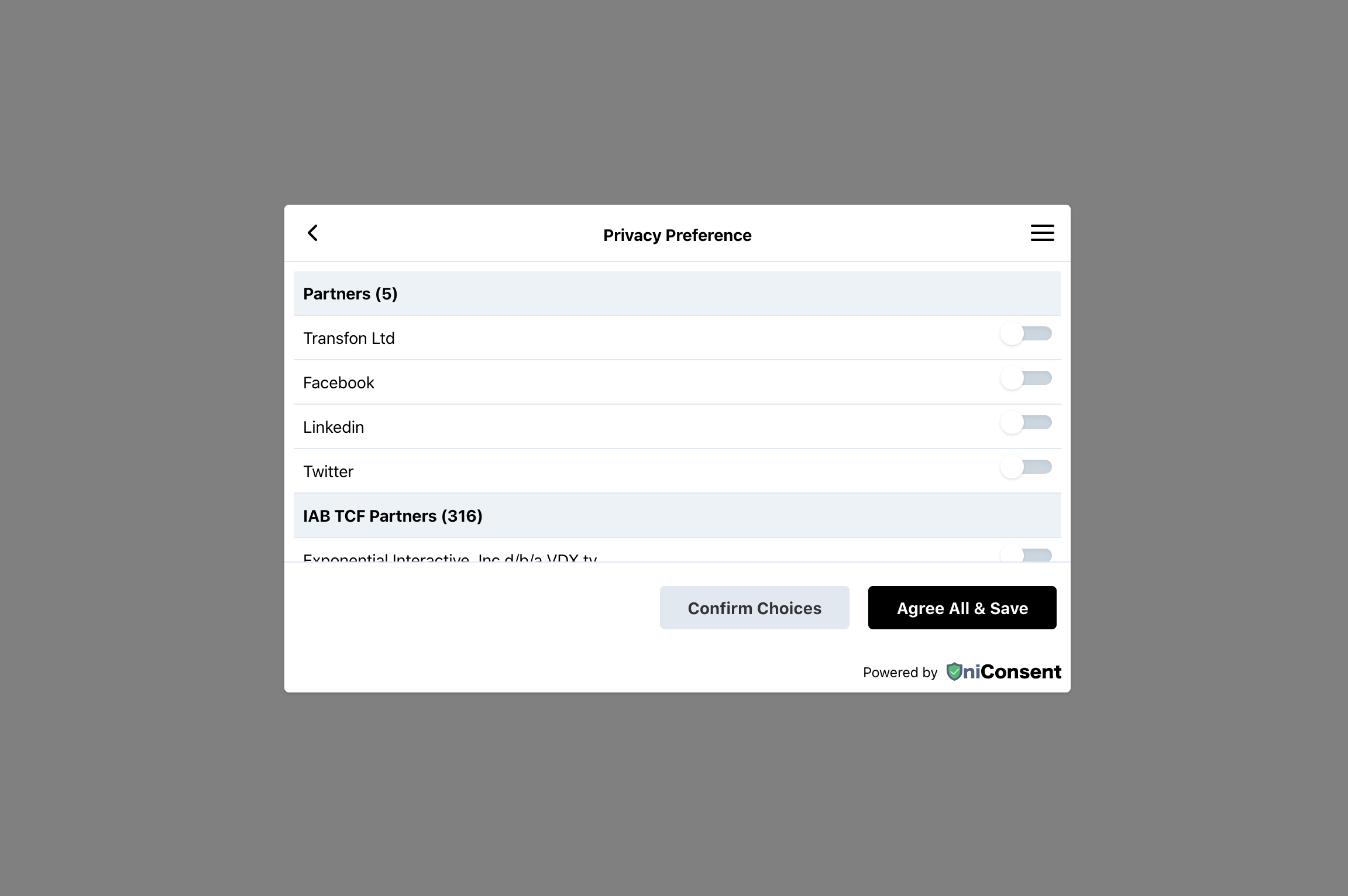 UniConsent – 第四阶段：自定义供应商同意页面。