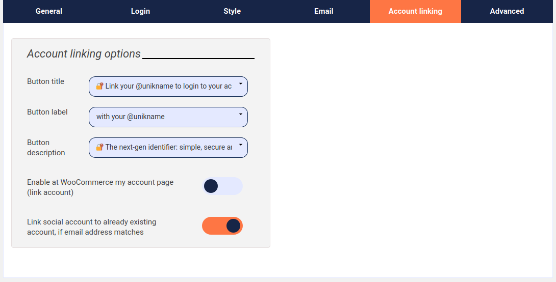 Account linking options: mainly labels for account linking feature