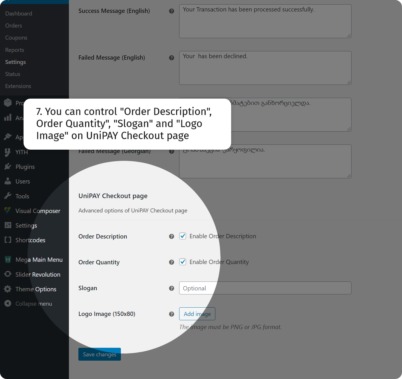 Control quantity-description-slogan-logo on UniPAY Checkout page.