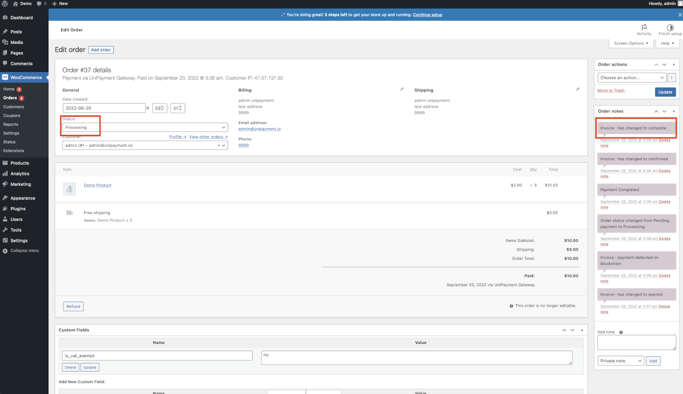UniPayment dashboard - get webhook secret key