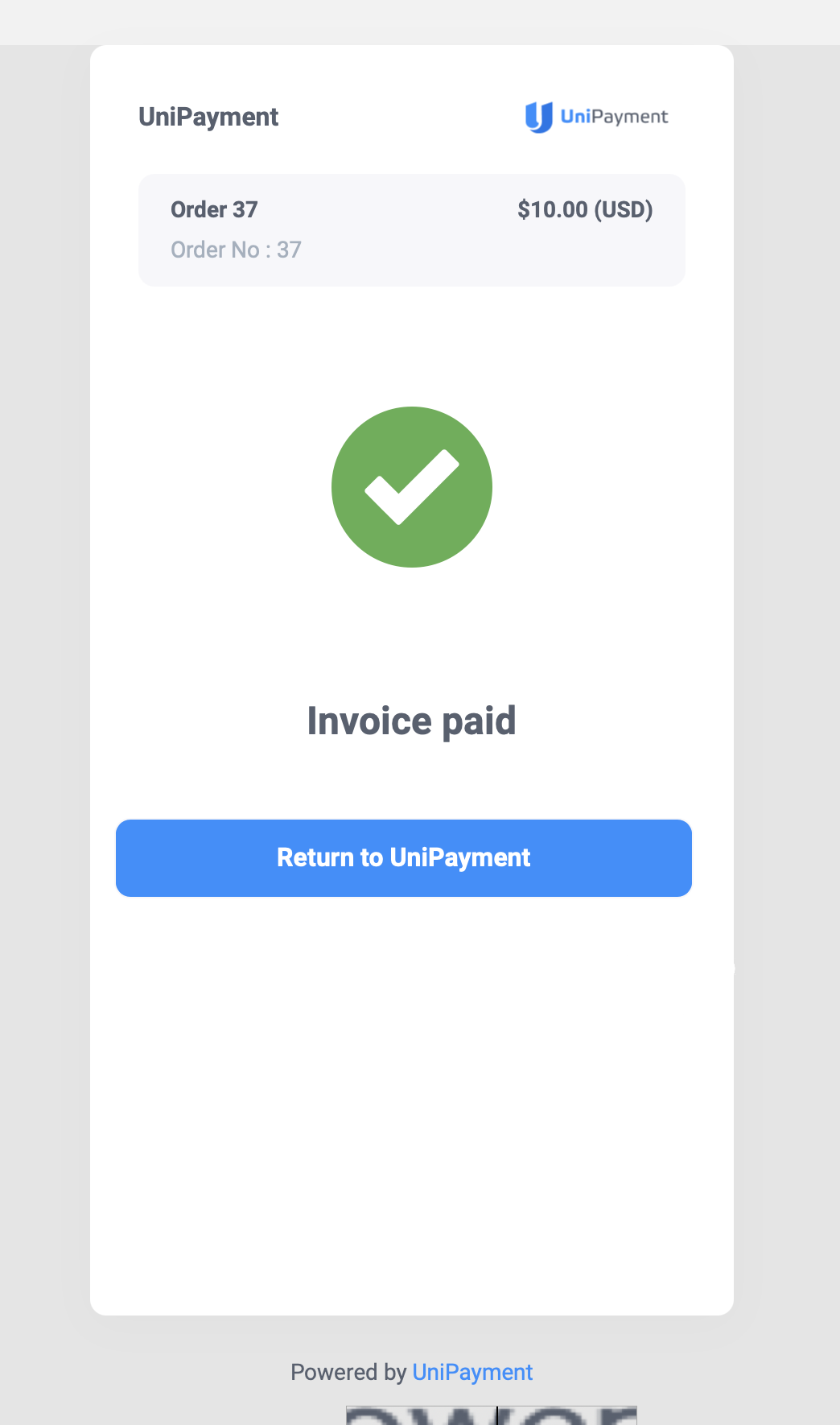 UniPayment dashboard - the invoice details
