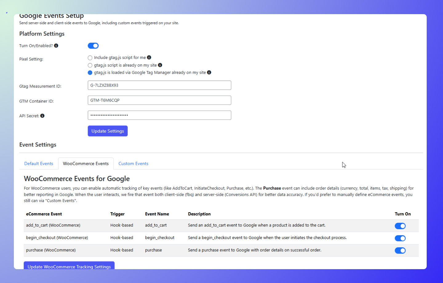 Google Platform and Event Setup