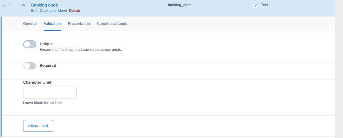 location of the checkbox on the custom field.