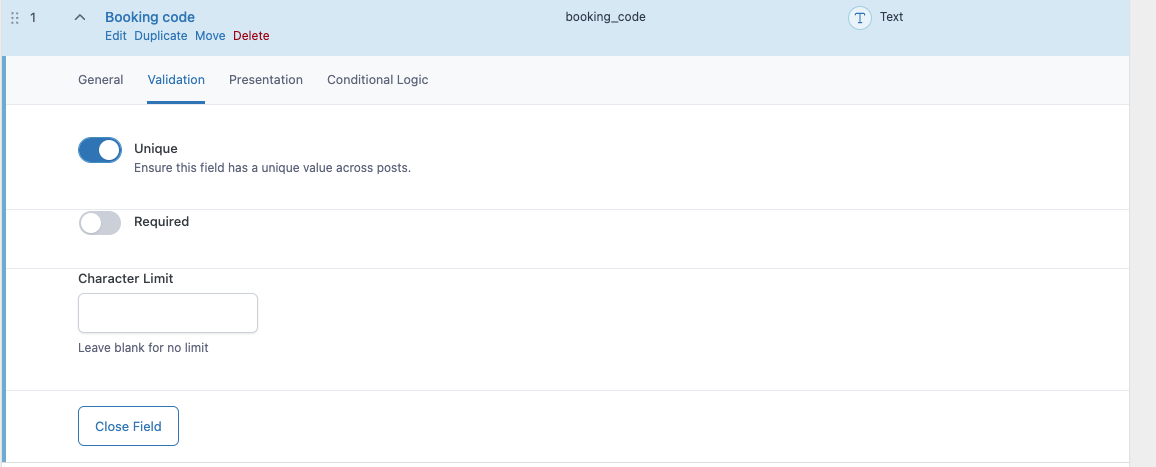 location of the unique checkbox activated on the custom field.