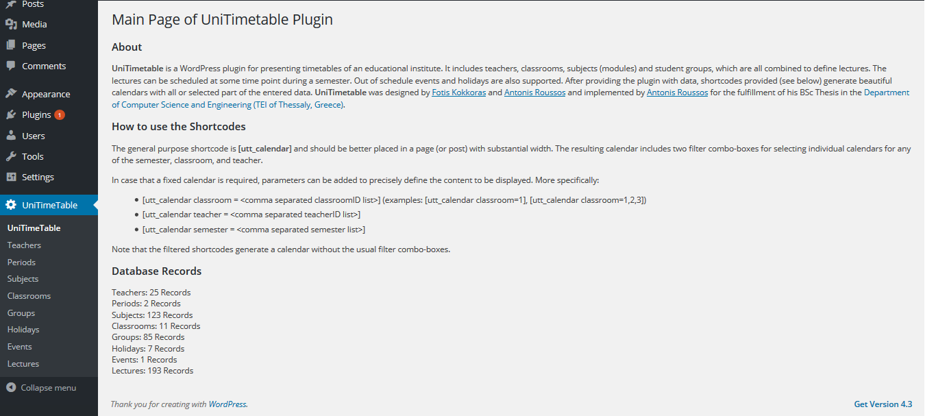 The main admin page of the plugin.