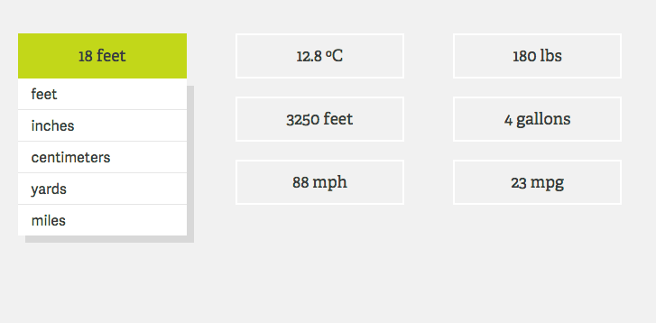Display a dropdown method for users to toggle between units of measurement.