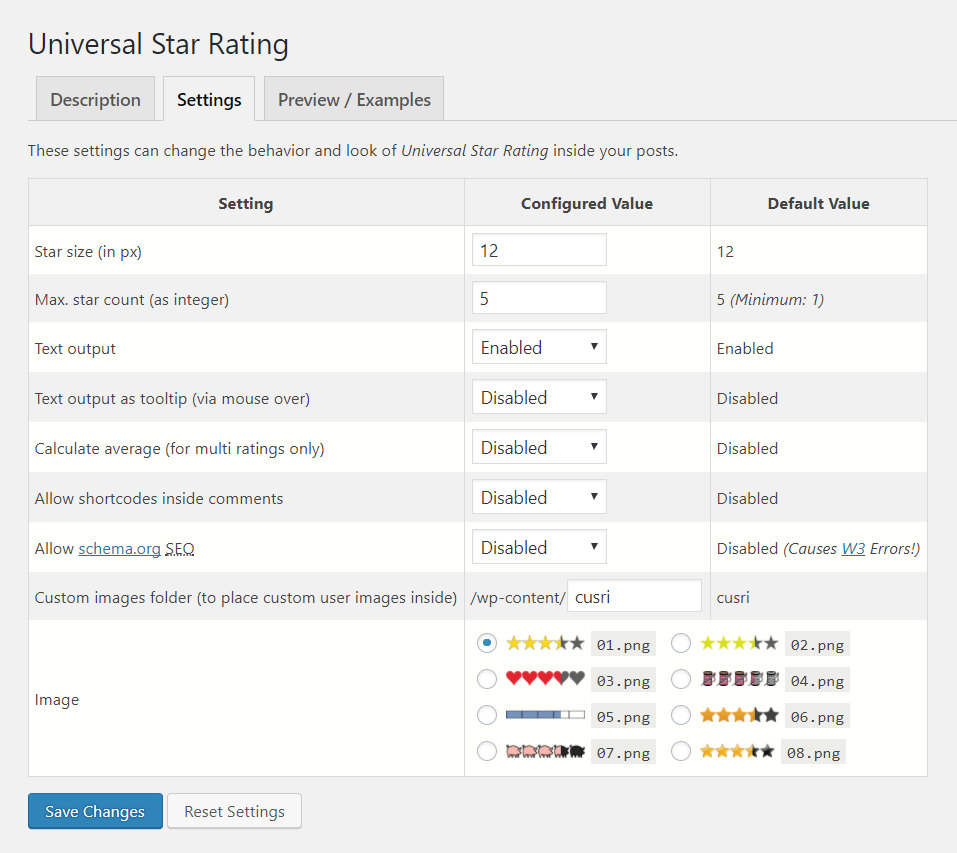 This screenshot shows an example post including a single and a multi rating