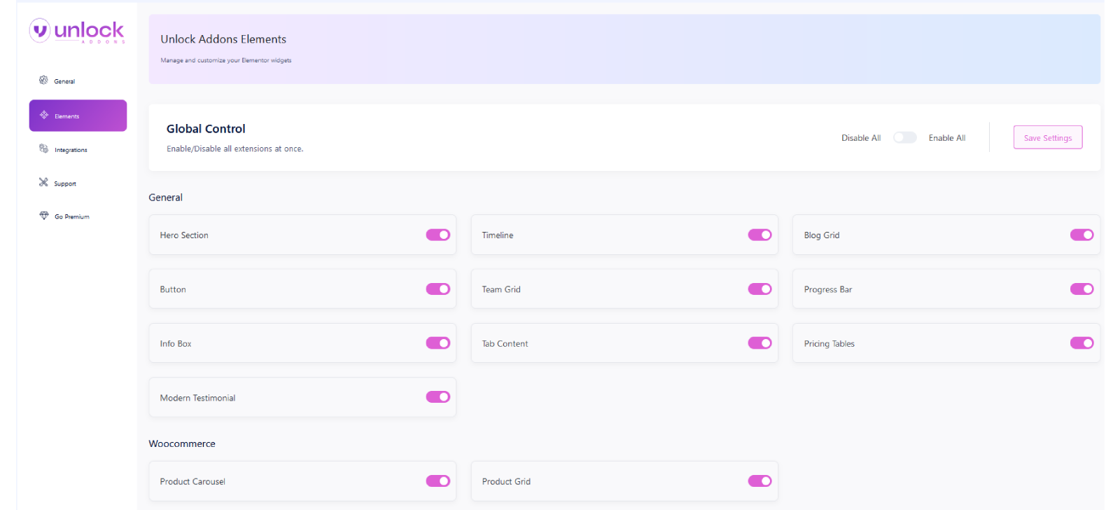 **Enable Disable Options** – You can keep enabler and disable your addons.