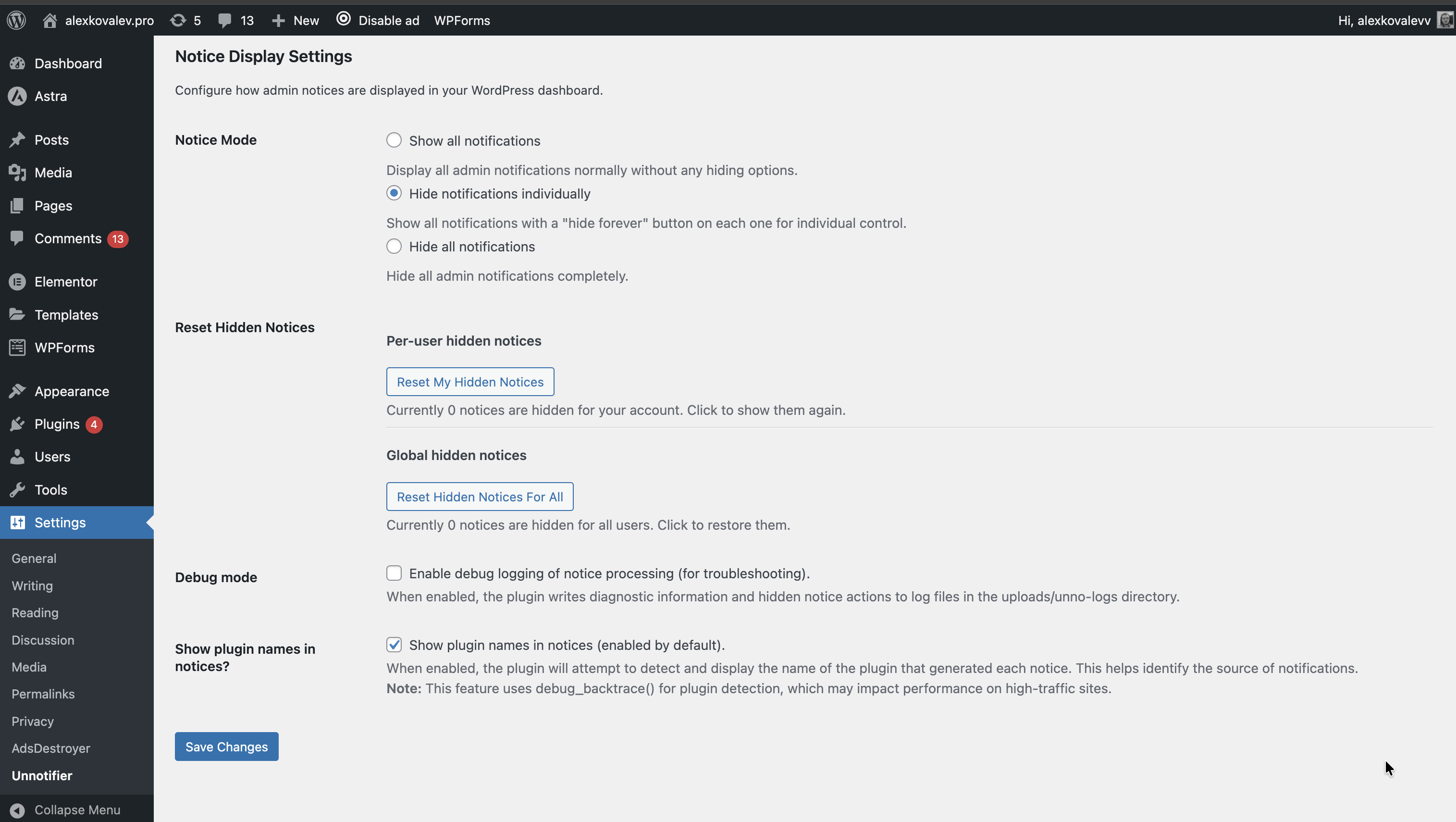 **Settings Page Overview** — Screenshot of the plugin settings page with example configuration options