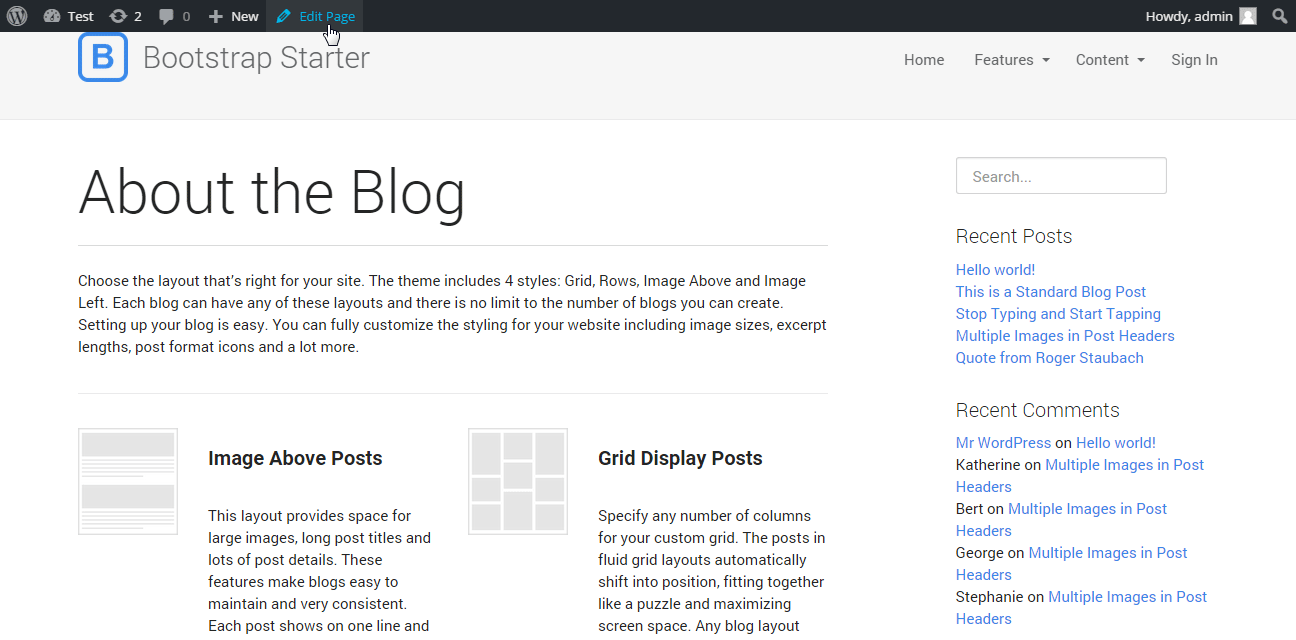 After hovering the admin bar is revealed.