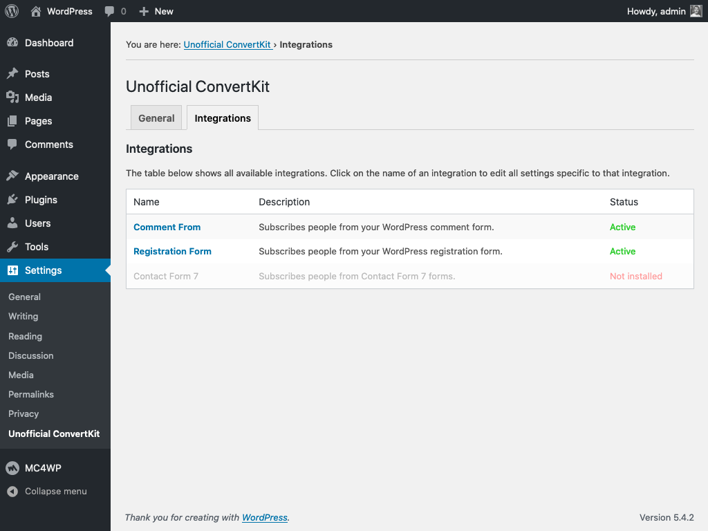 Unofficial ConvertKit comes with several integrations.