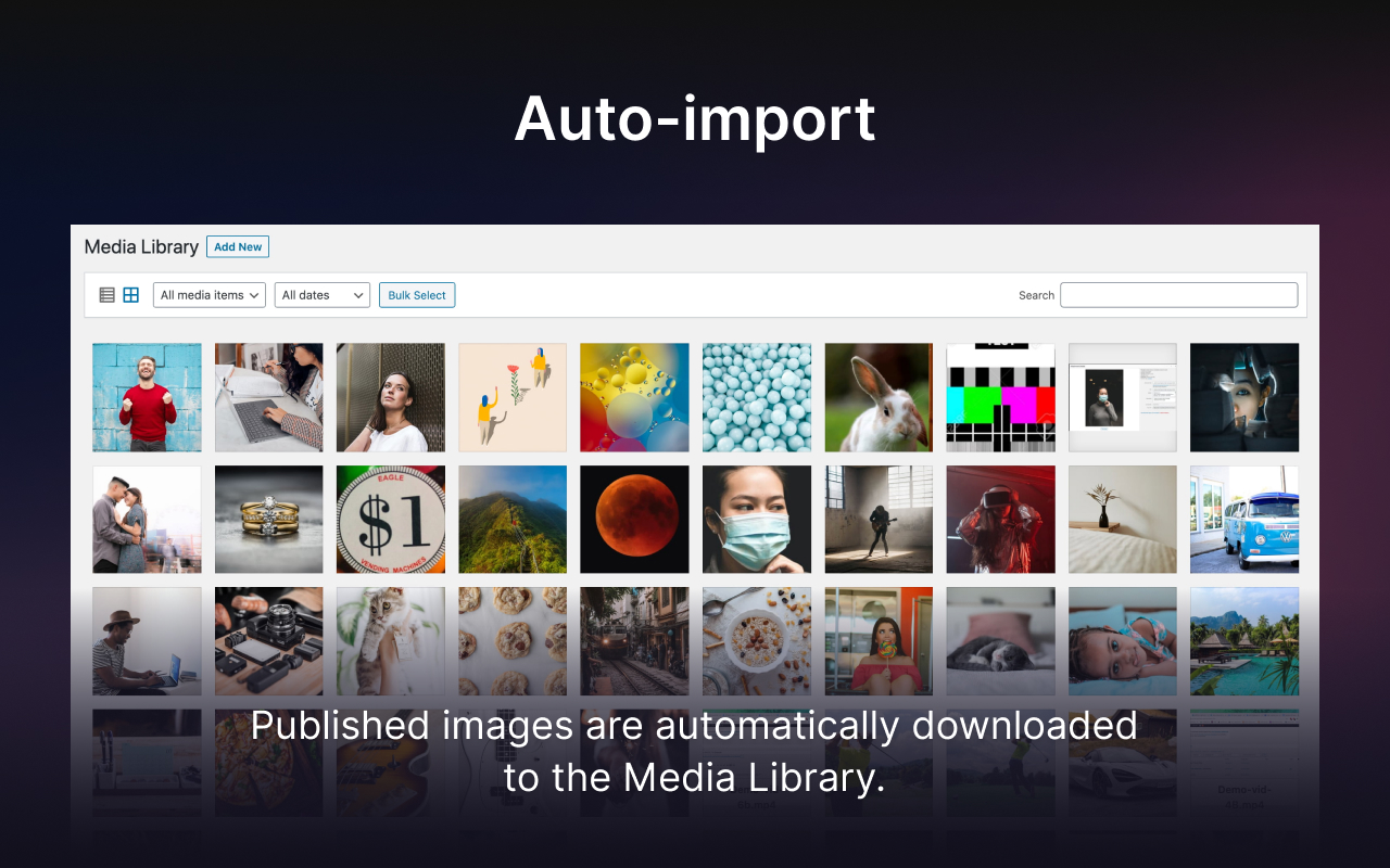 Auto-import: Published images are automatically downloaded to the Media Library.