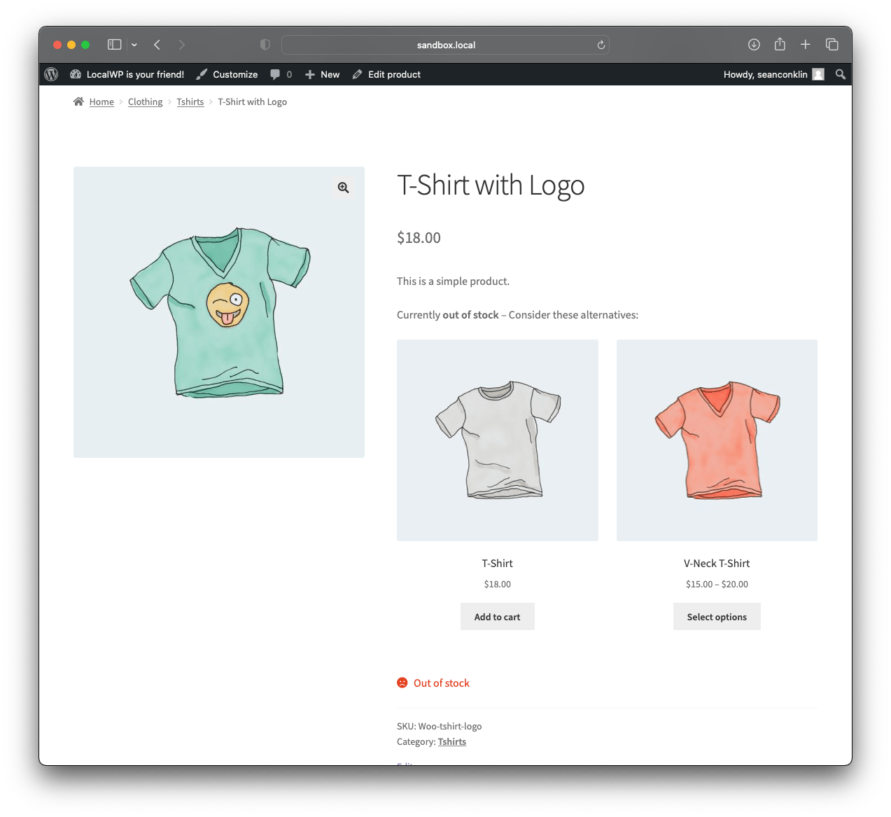 Out-of-stock up-sells displaying on a single product page.