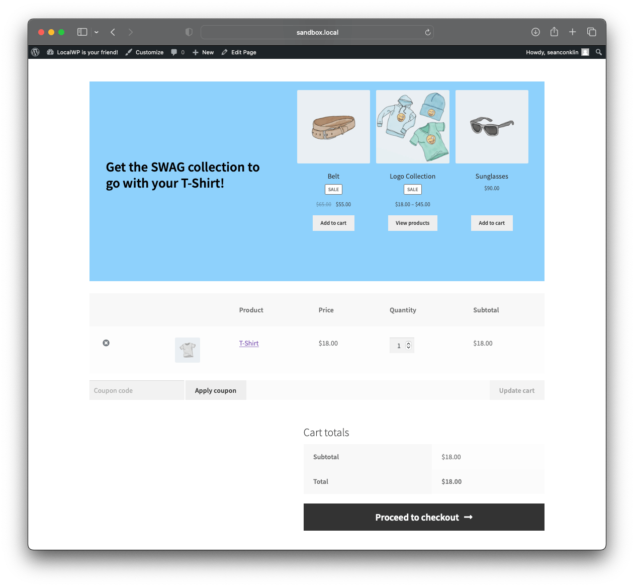 Cart page showing an example order bump design in blocks.