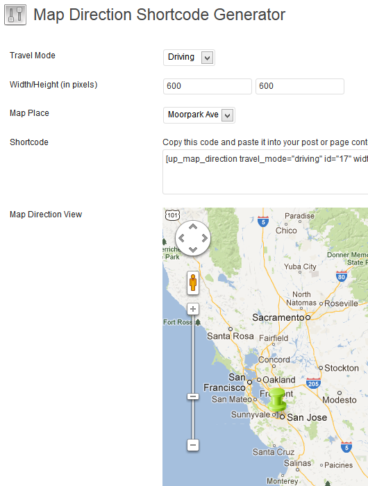 Map Direction Shortcode generator