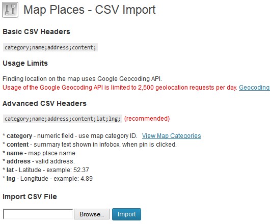 Map Places CSV Import