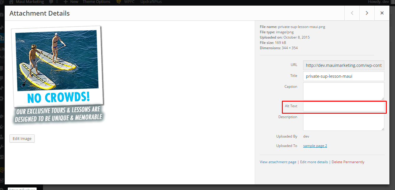 Image checkout: sample image without alt-text in media