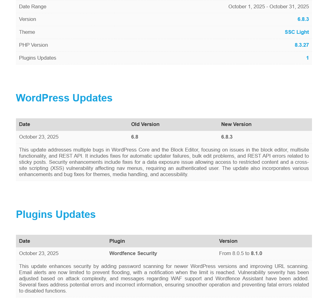 Another example of the client reports with Update Brief summaries, using the modern template