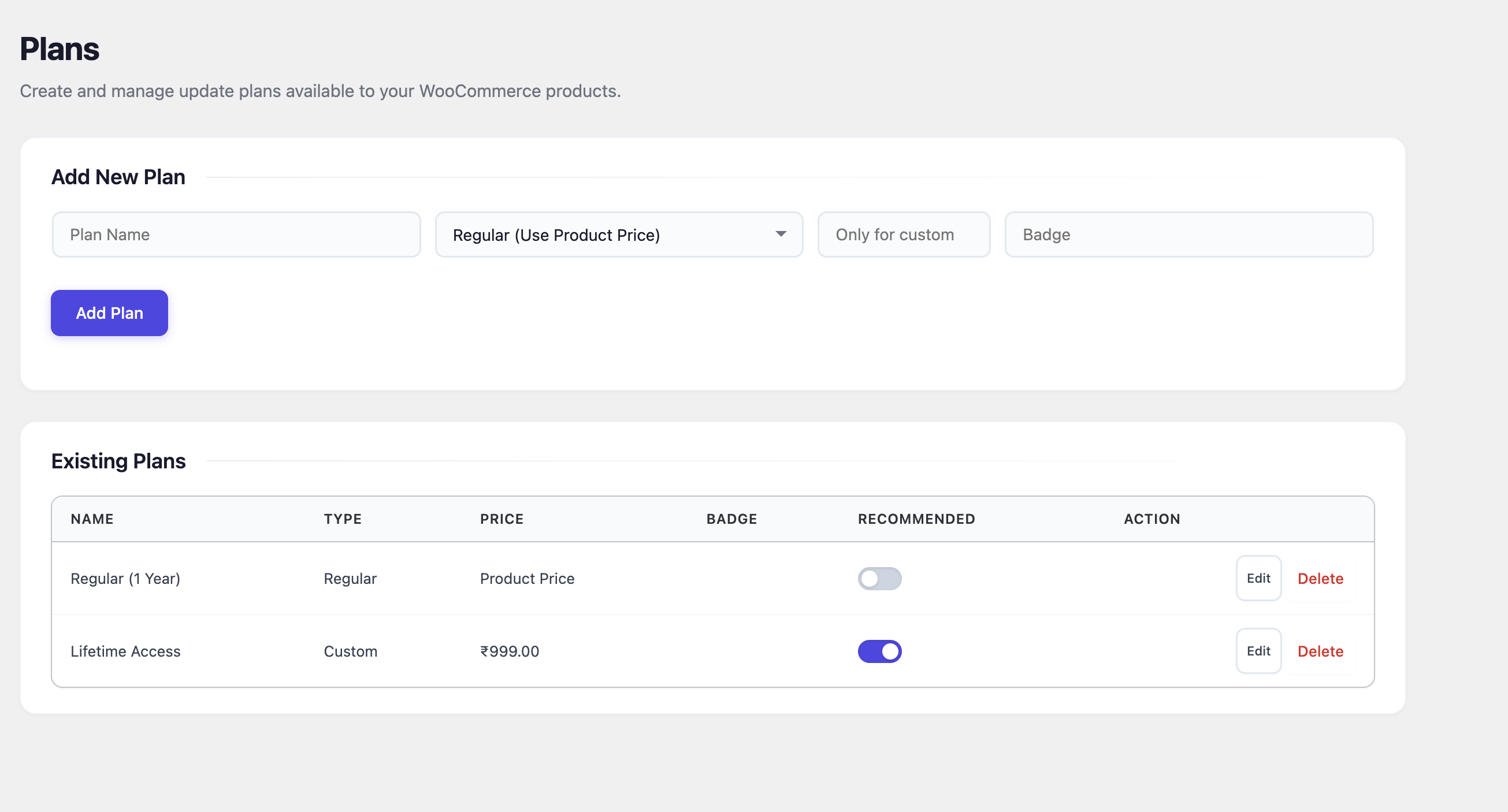 Update plan management dashboard.