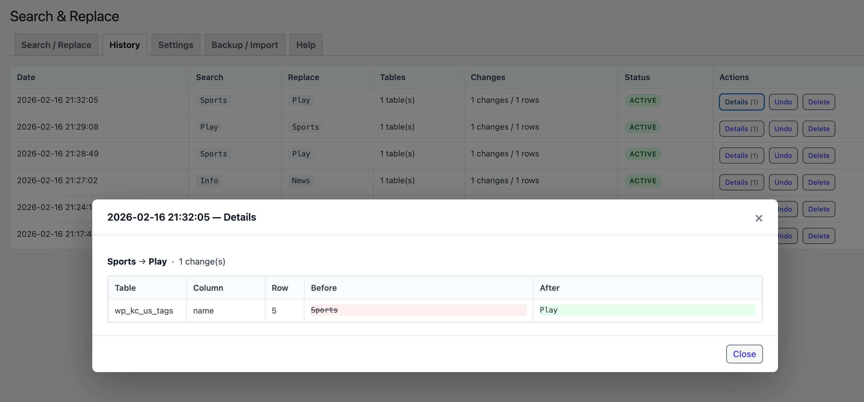 Details Of Specific Search/Replace. **[PRO]**