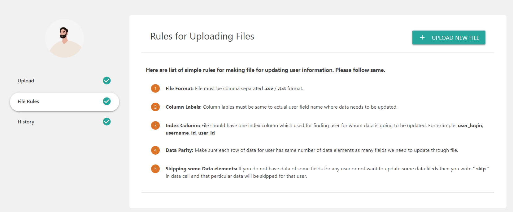 Rules for Making CSV/TXT File for Bulk USers/Customers information update