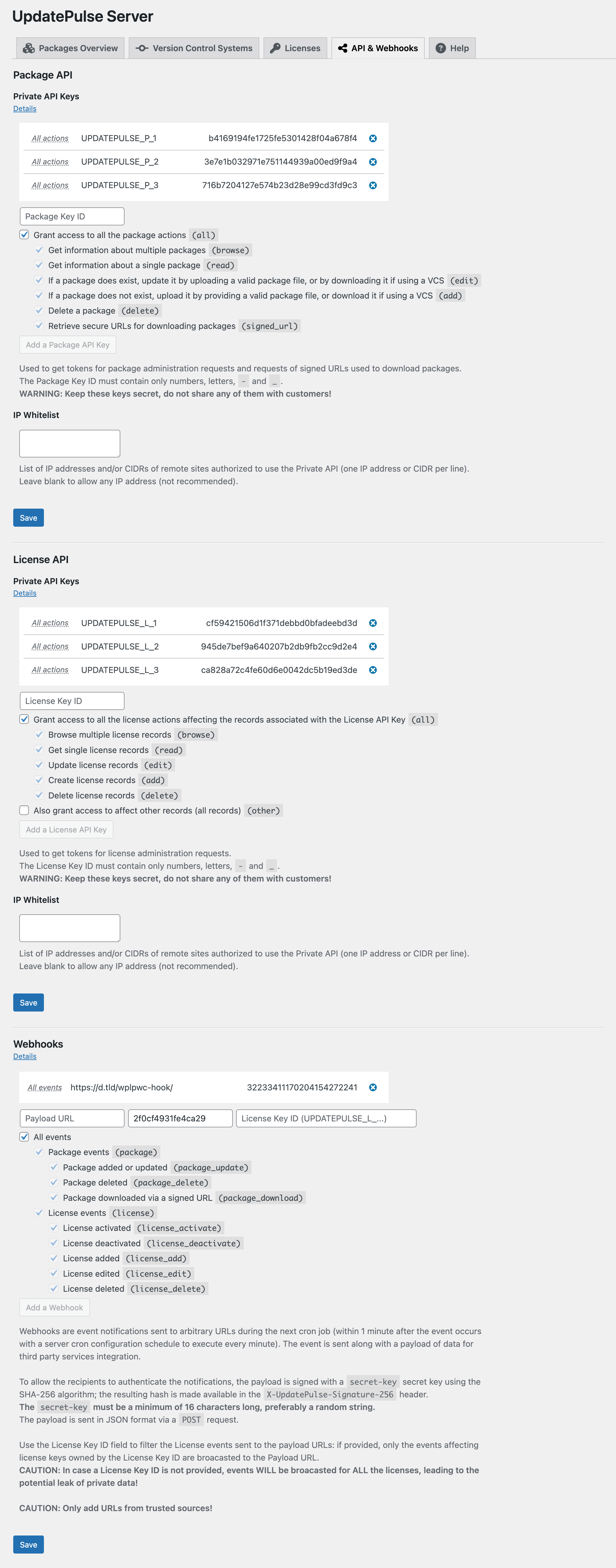 API & Webhooks