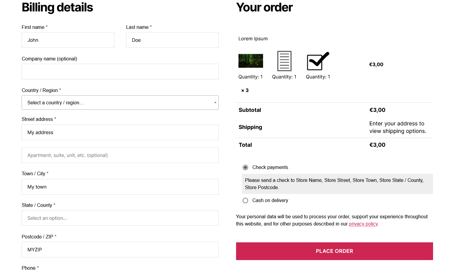 Checkout page.