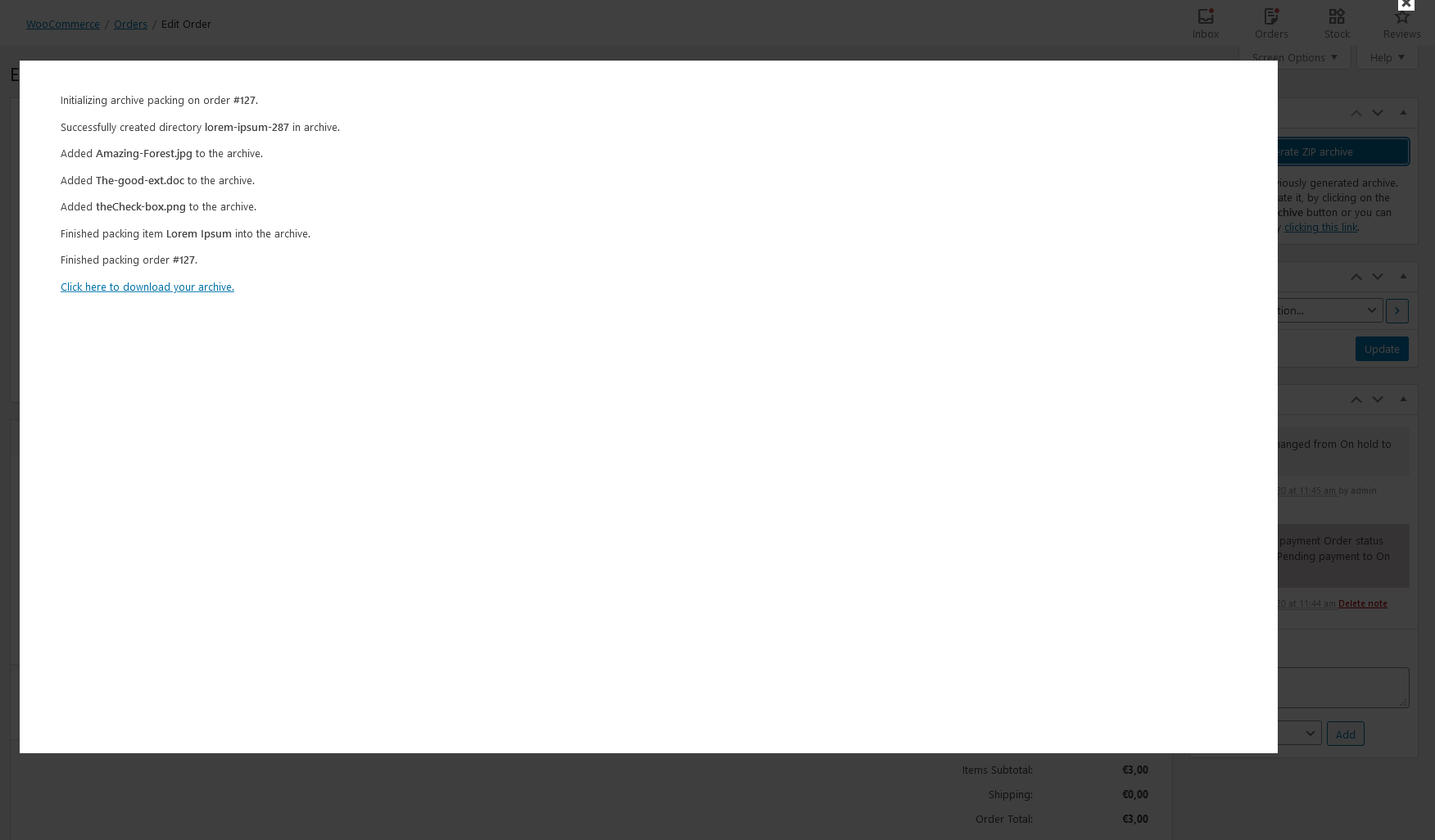 Generating and downloading archive of uploaded files.