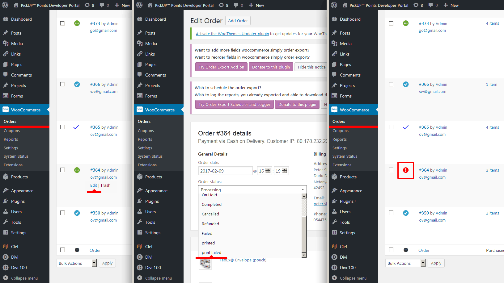 Set order status "print failed".