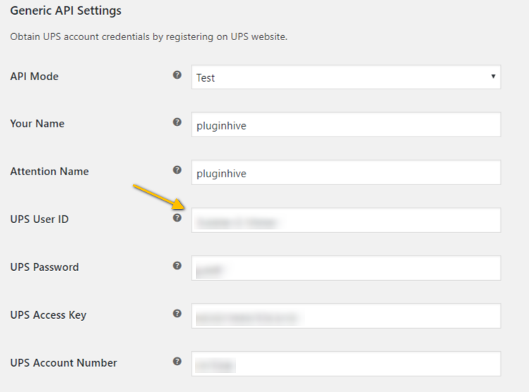 UPS API Settings