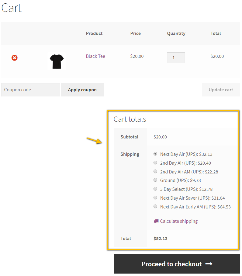 UPS Shipping Rates On The Cart Page