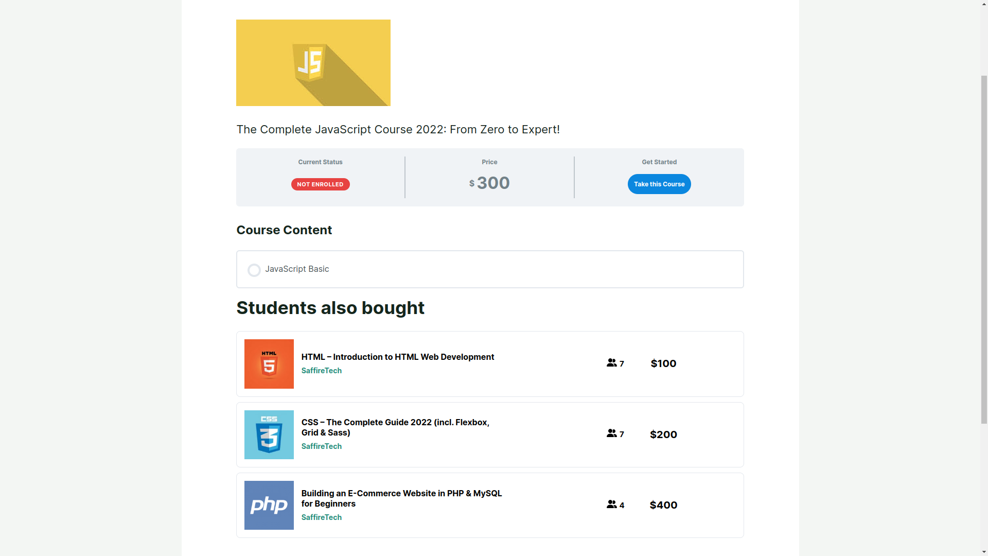 Upsells widget output on course listing page.