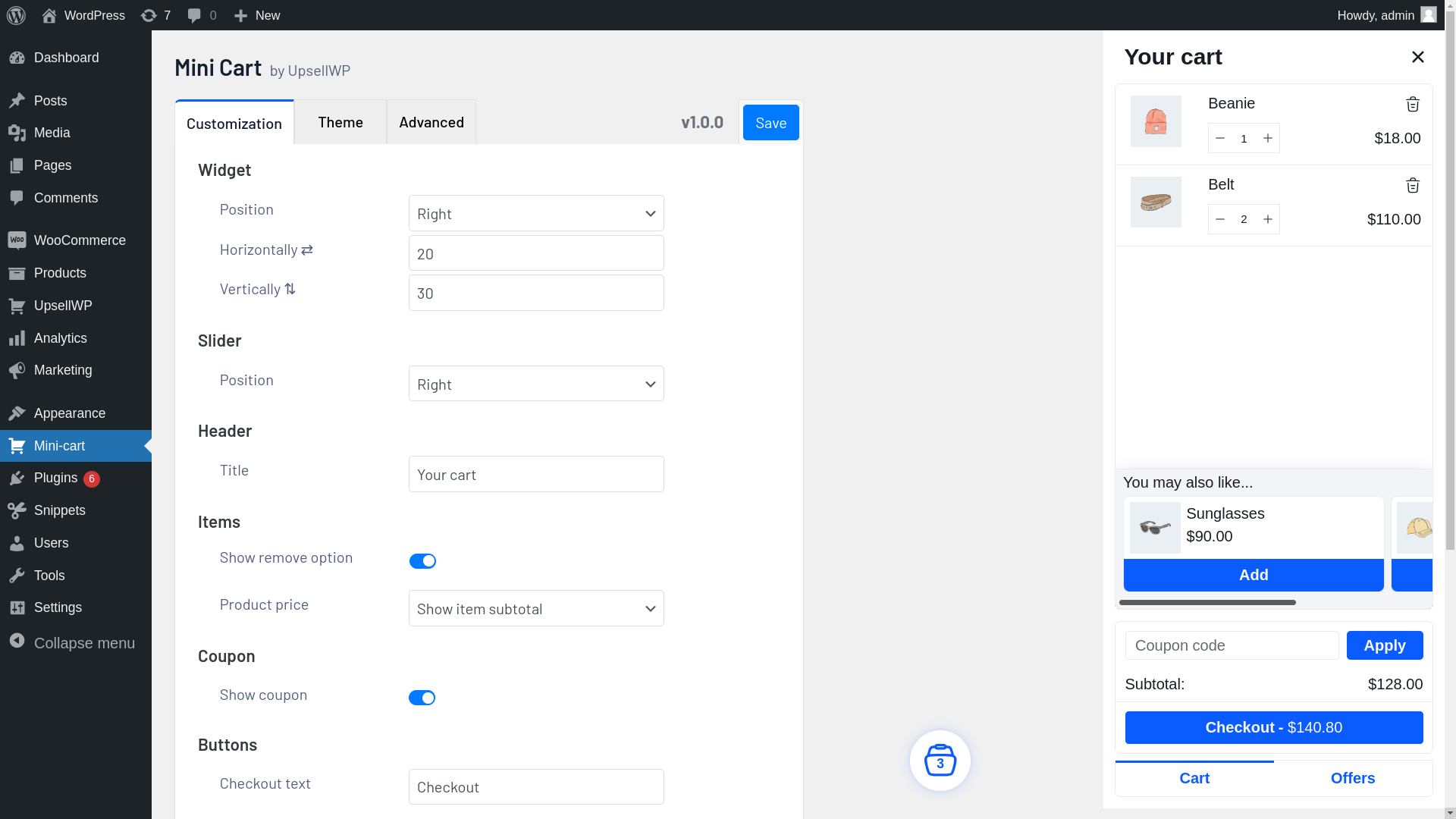Backend Mini-cart customization page