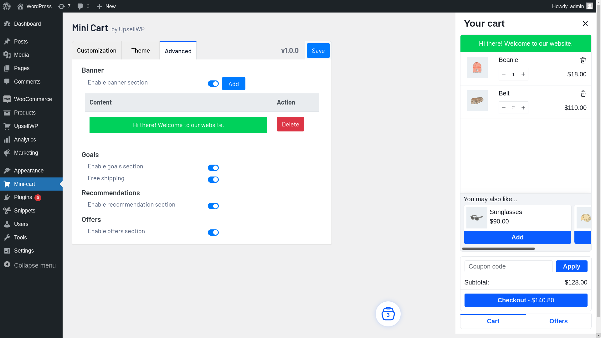 Backend Mini-cart advanced options page