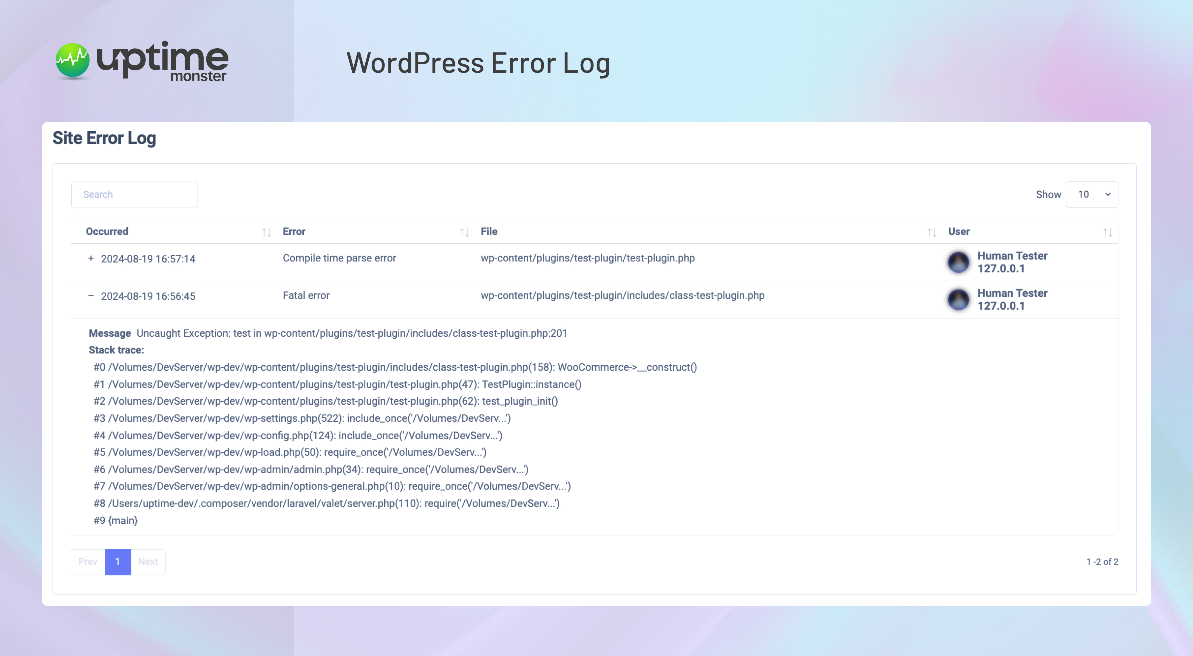 WordPress Error Log