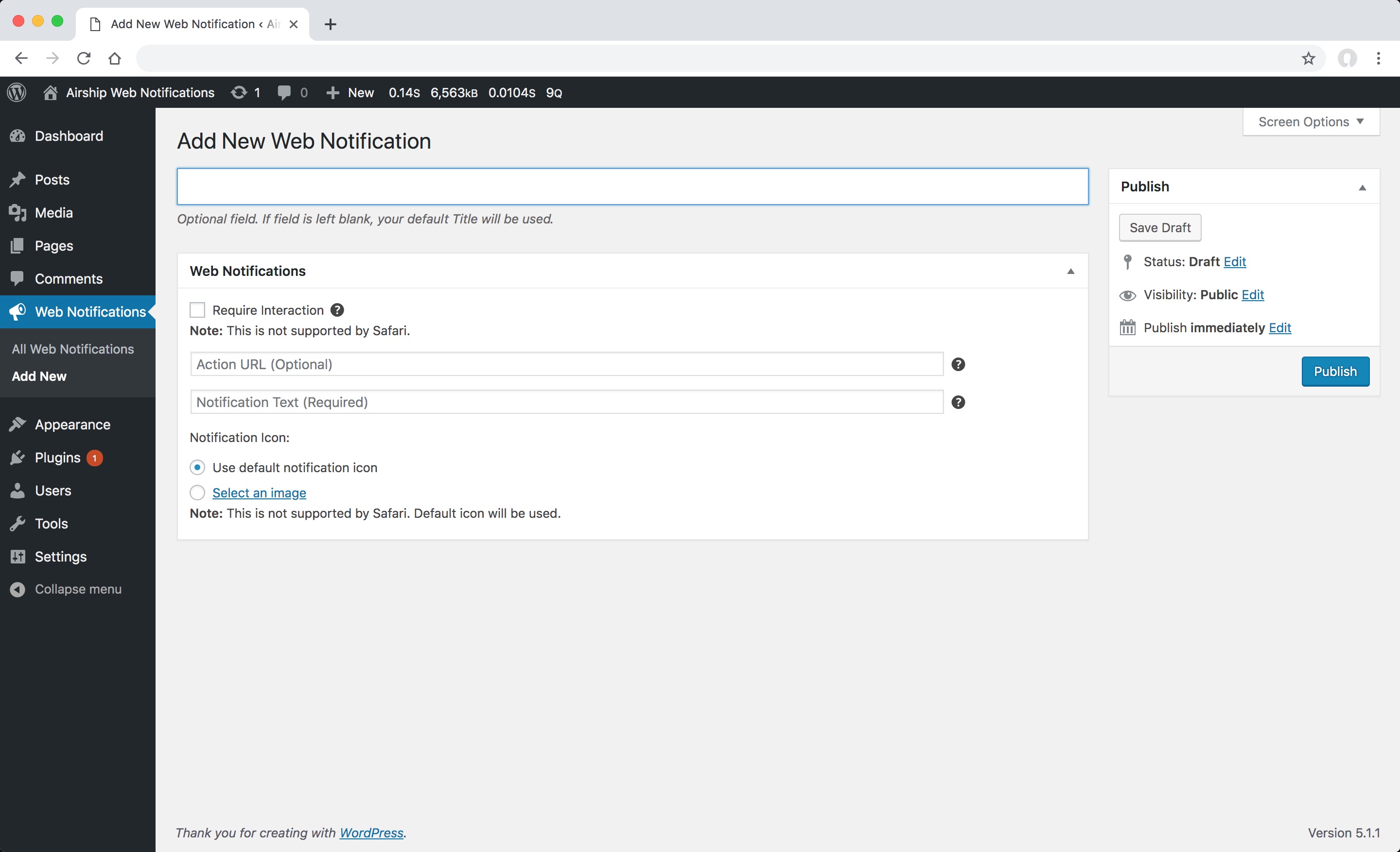 Use the custom web notification content type to send one-off notifications directly within WordPress.