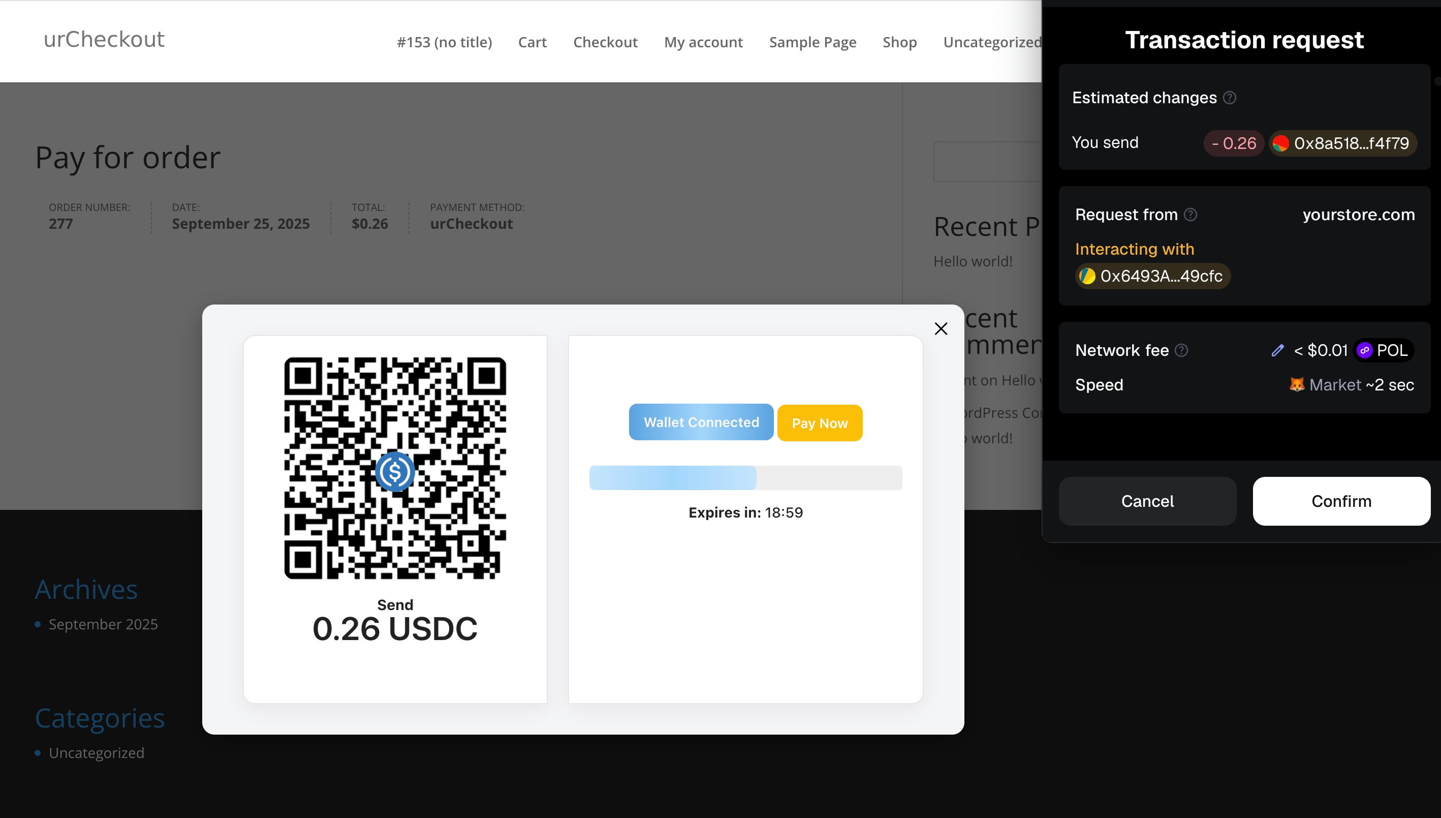 Payment confirmation interface.