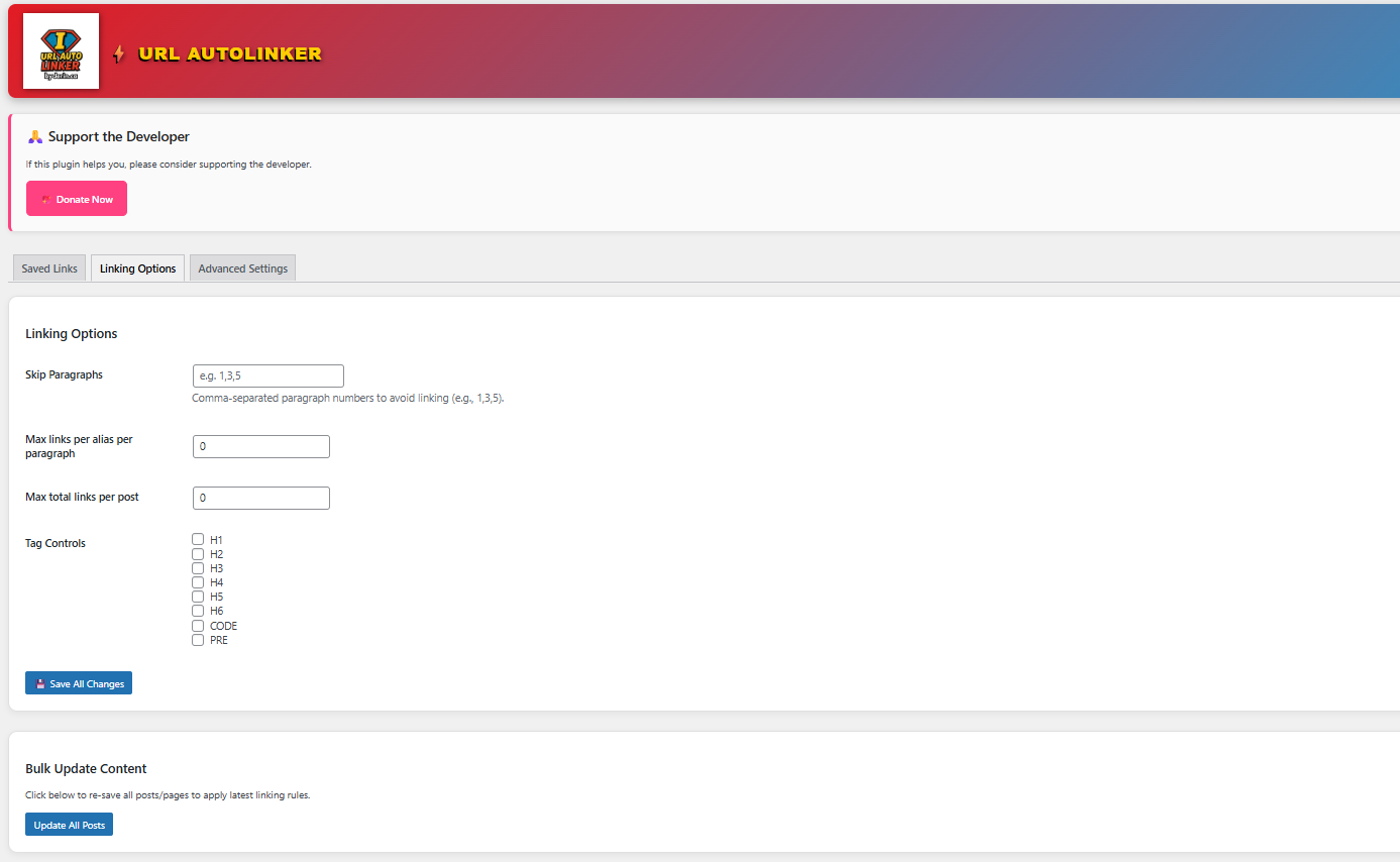 Example of saved links list with edit/delete options.