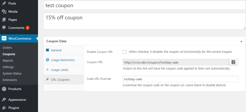 New tab in the coupon edit screen