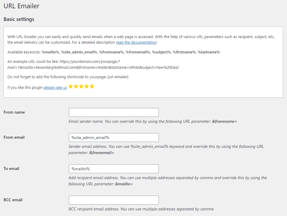 Admin panel of URL Emailer
