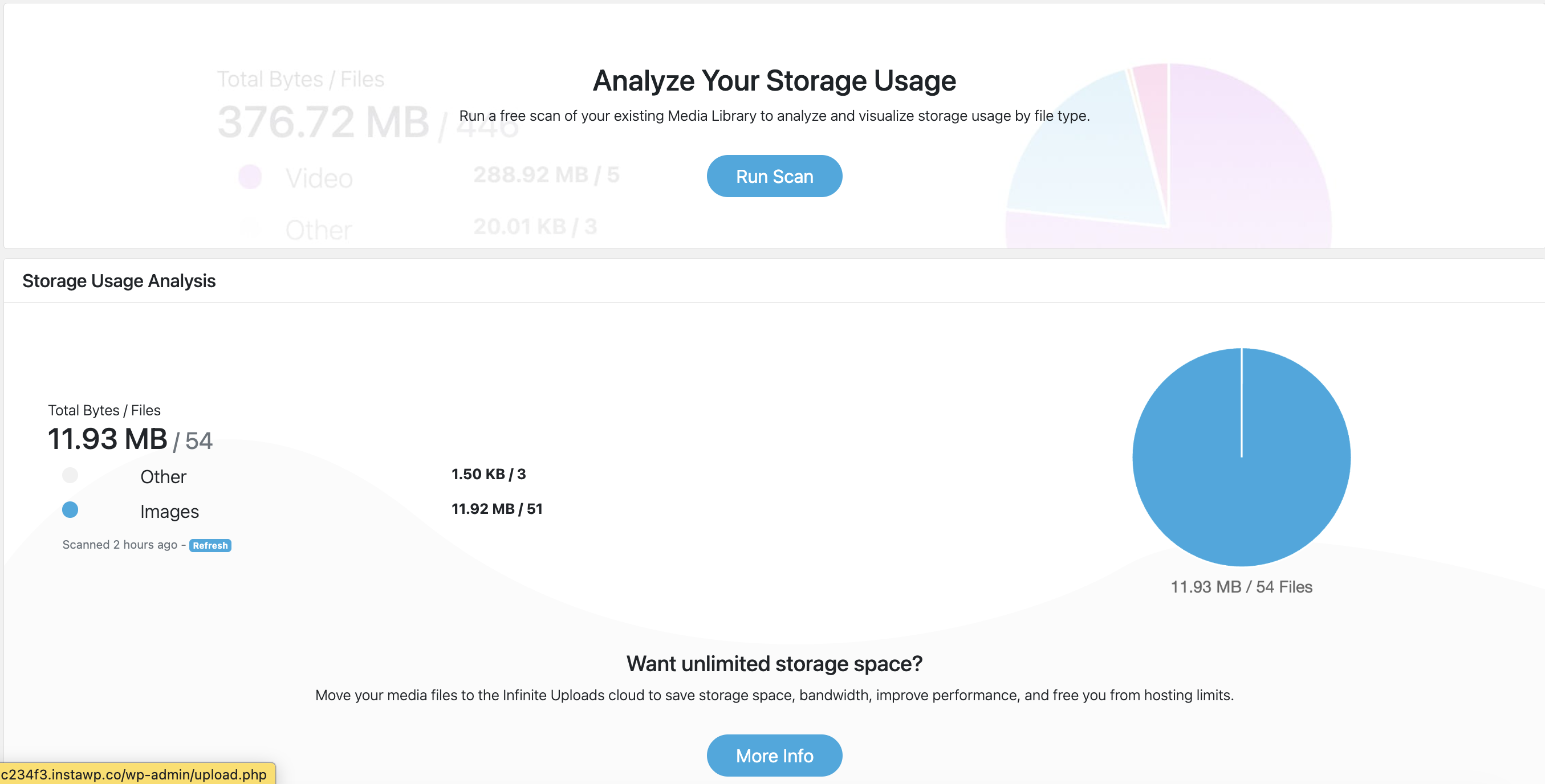 Disk utility for analyzing storage usage by file type.