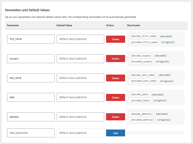Add the parameters you want to decode (e.g., "first_name", "email", "message")