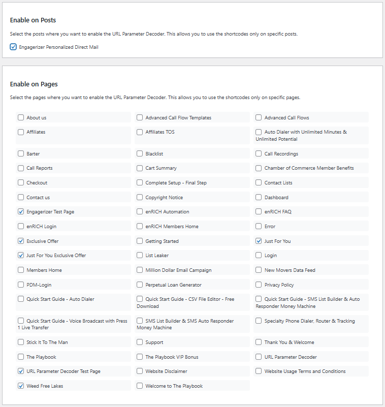 Select which posts and pages should process these parameters