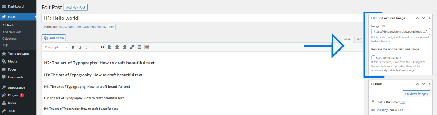 URL To Featured Image field in the classic editor.