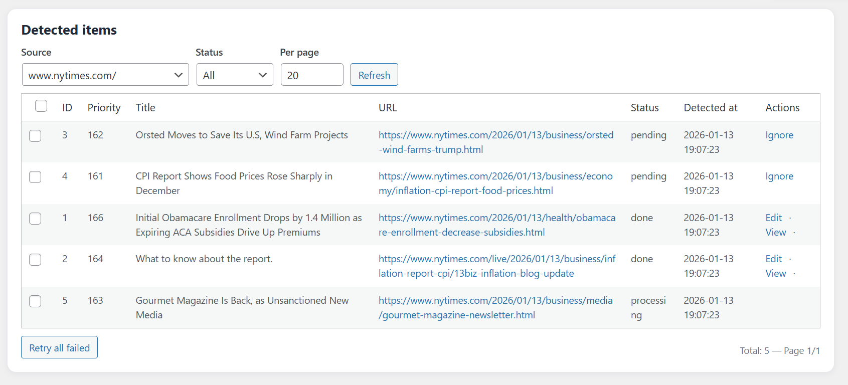 Language settings – available languages for content generation.