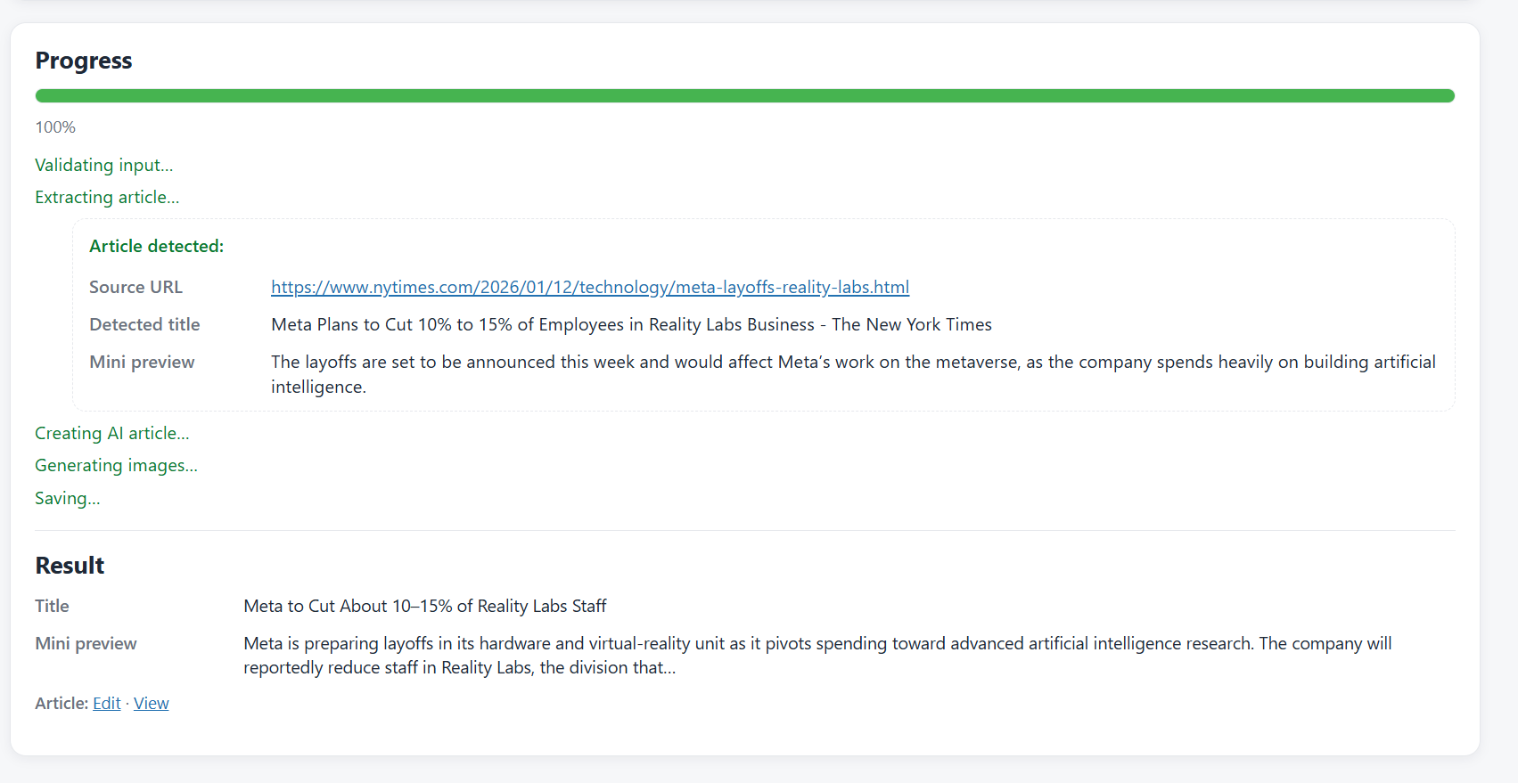 Auto Scan with configured source – detected articles waiting to be processed.