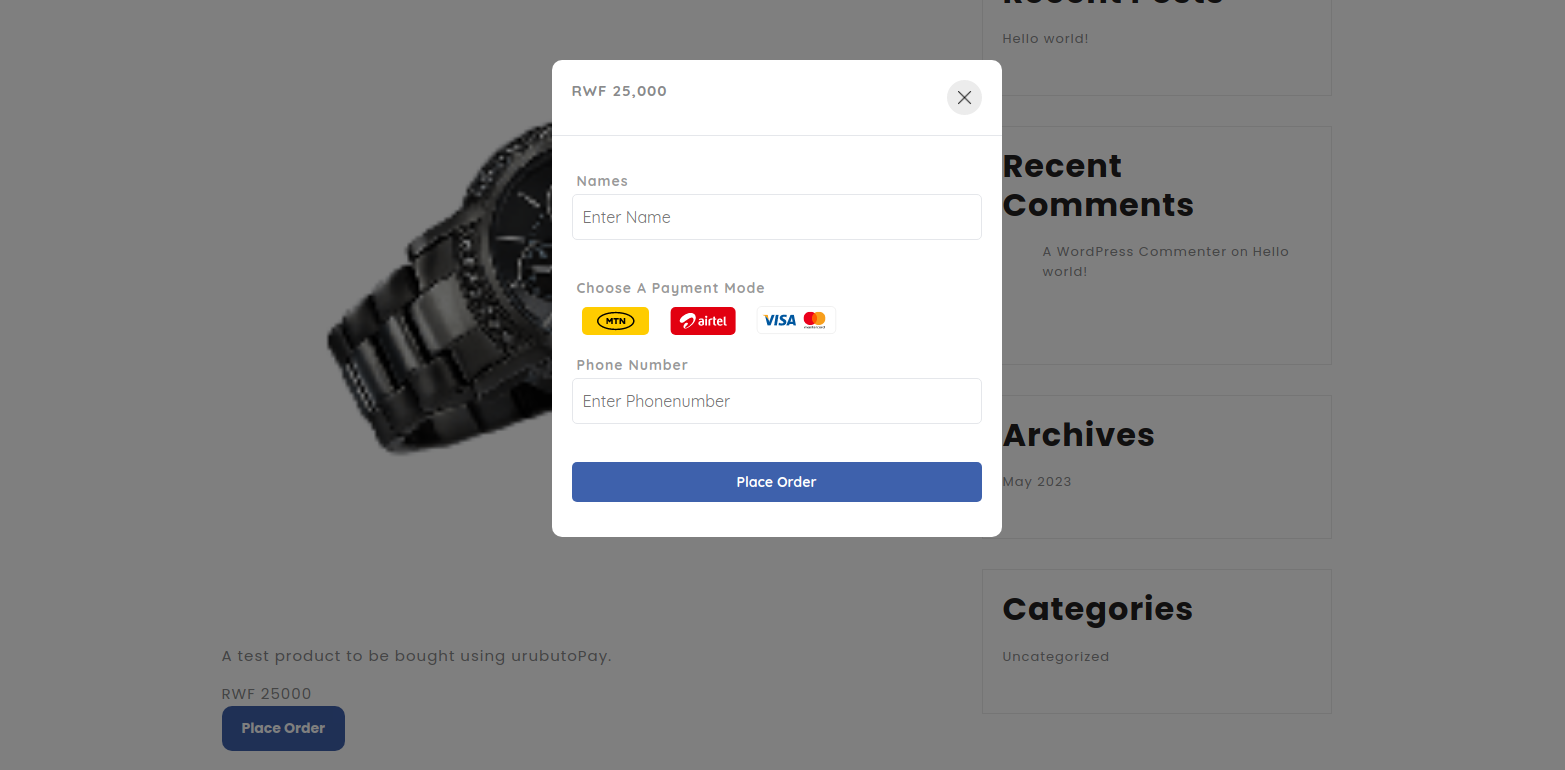 This is checkout modal screenshot